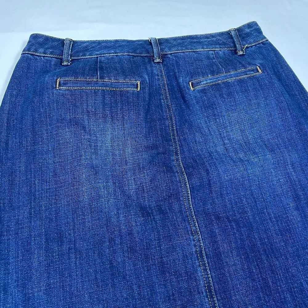 Talbots Dark Denim Jean Skirt Women's Size 8 Button Fly Dark Wash Casual Boho